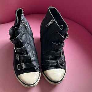 🔥 Ash leather Black High-Top Sneakers with Buckle Straps